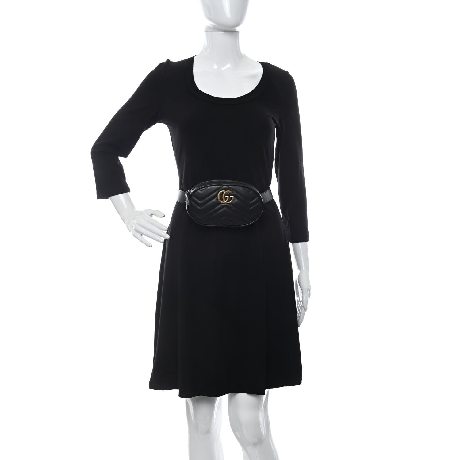 Gucci Calfskin Matelasse GG Marmont Belt Bag 95 38 Black 2 of 10