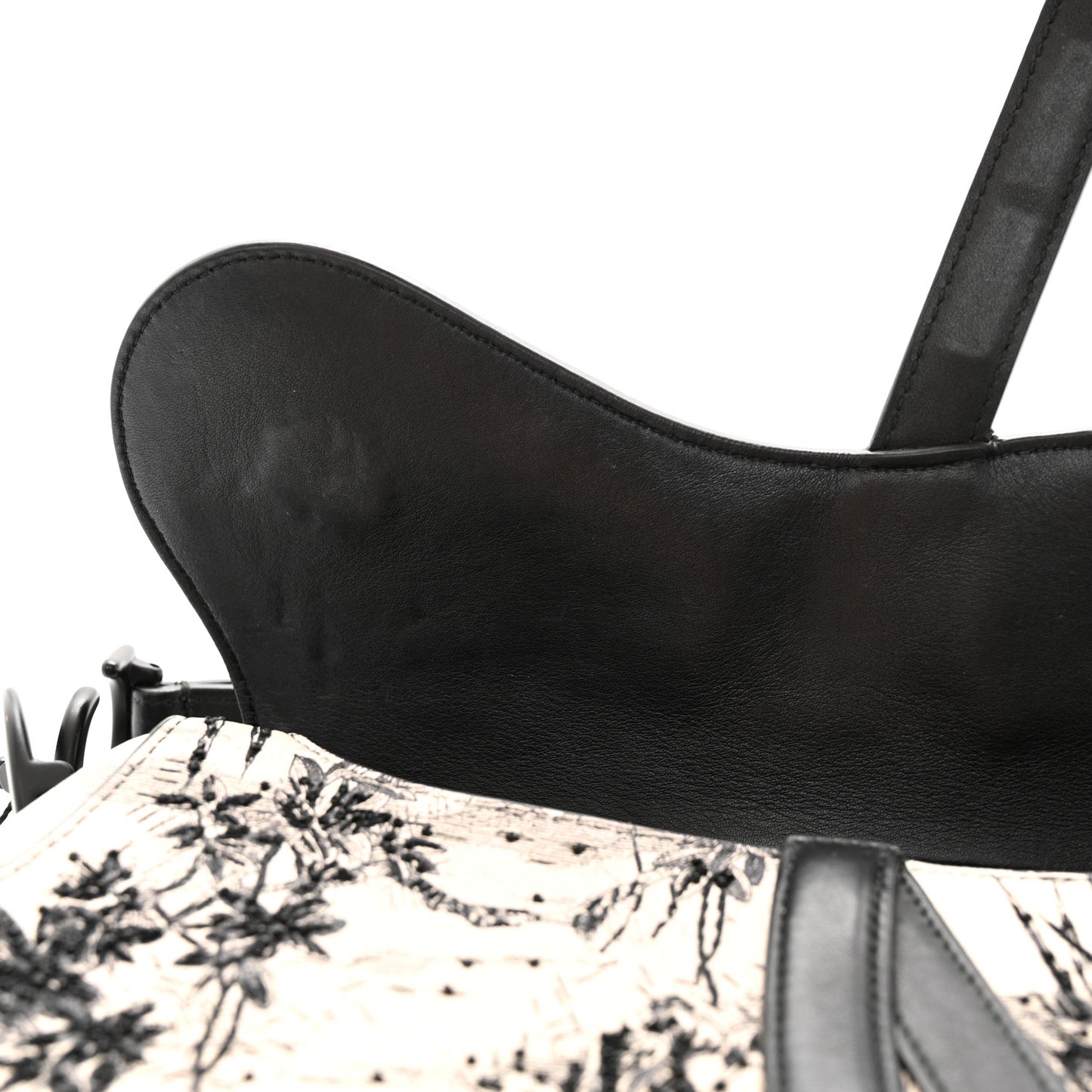 Calfskin Embroidered Palm Tree Toile De Jouy Saddle Bag White Black