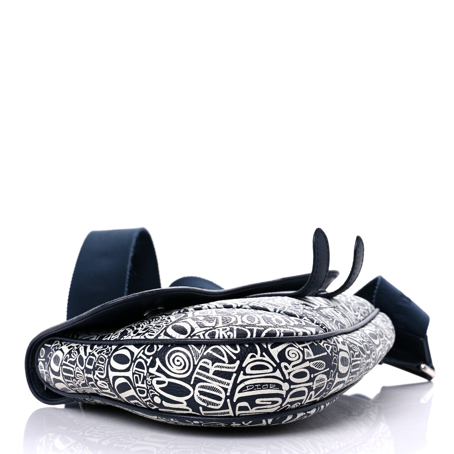 Christian Dior X SHAWN STUSSY Grained Calfskin Printed Mens Saddle Bag Navy Blue 4 of 12