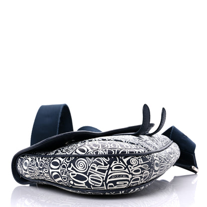 Christian Dior X SHAWN STUSSY Grained Calfskin Printed Mens Saddle Bag Navy Blue 4 of 12