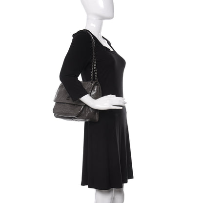 Saint Laurent Crinkled Calfskin Matelasse Monogram Medium Niki Chain Satchel Storm 2 of 9