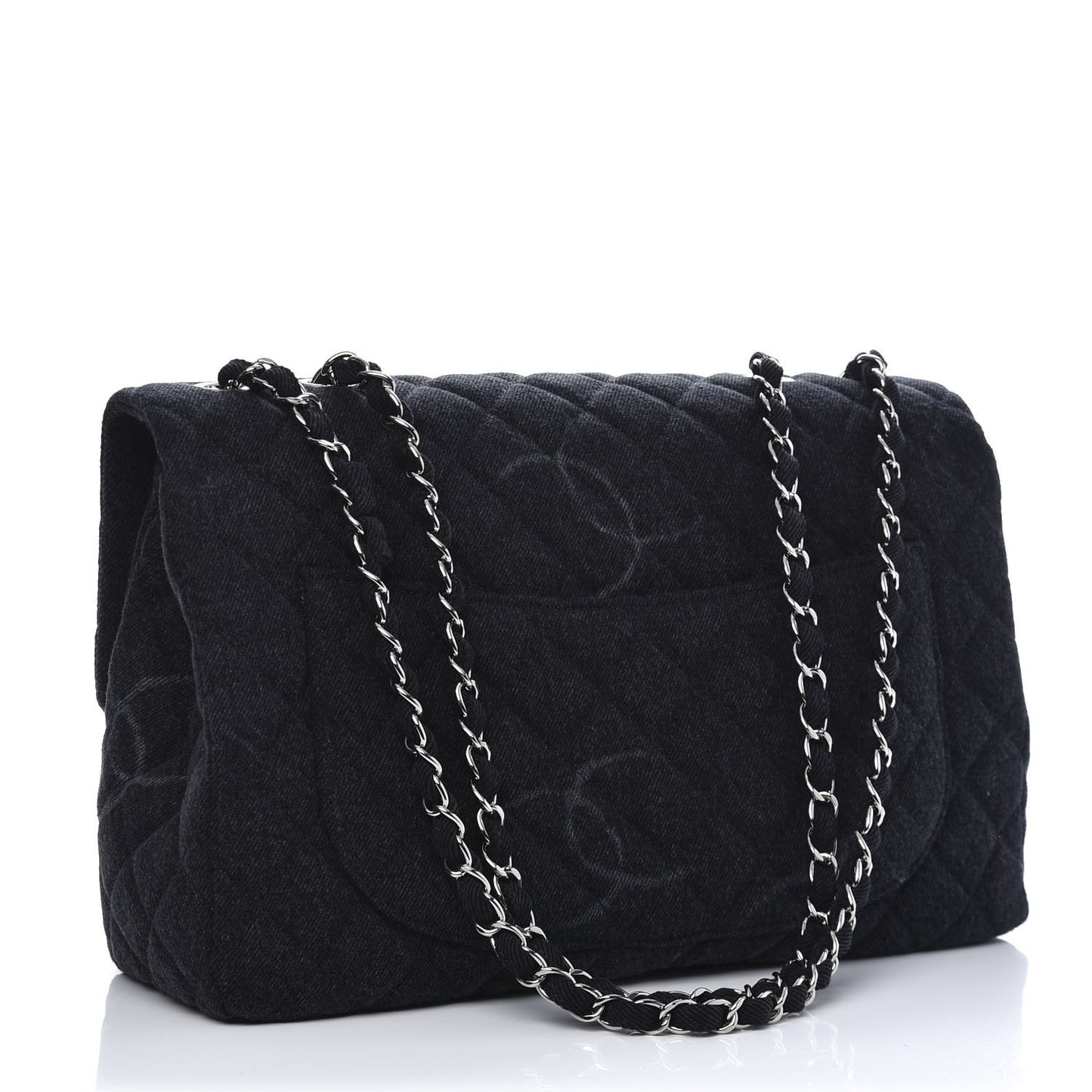 Denim Quilted CC Print Jumbo Single Flap Black