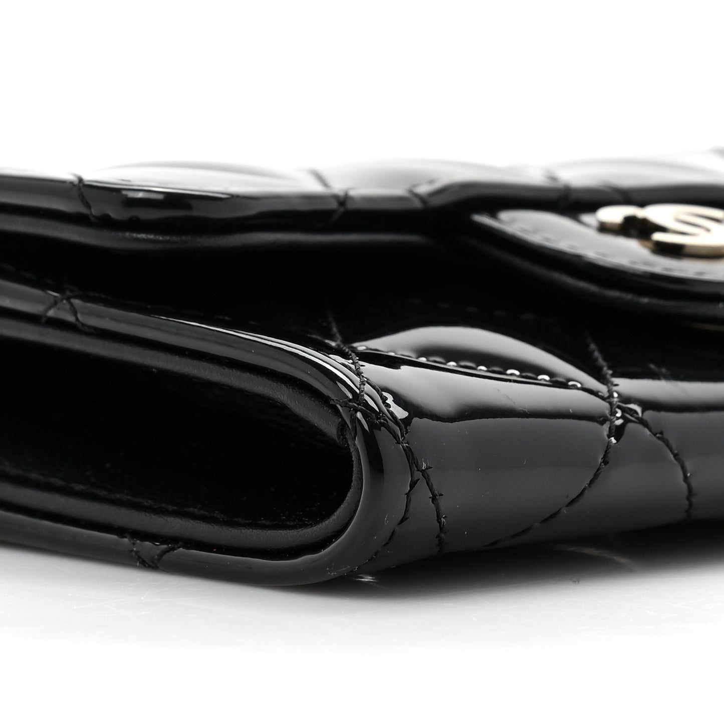 Patent Quilted Flap Card Holder Wallet Black