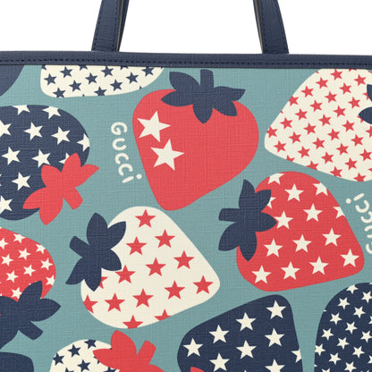 Gucci Coated Canvas Strawberry Stars Childrens Tote Red White Blue 8 of 10