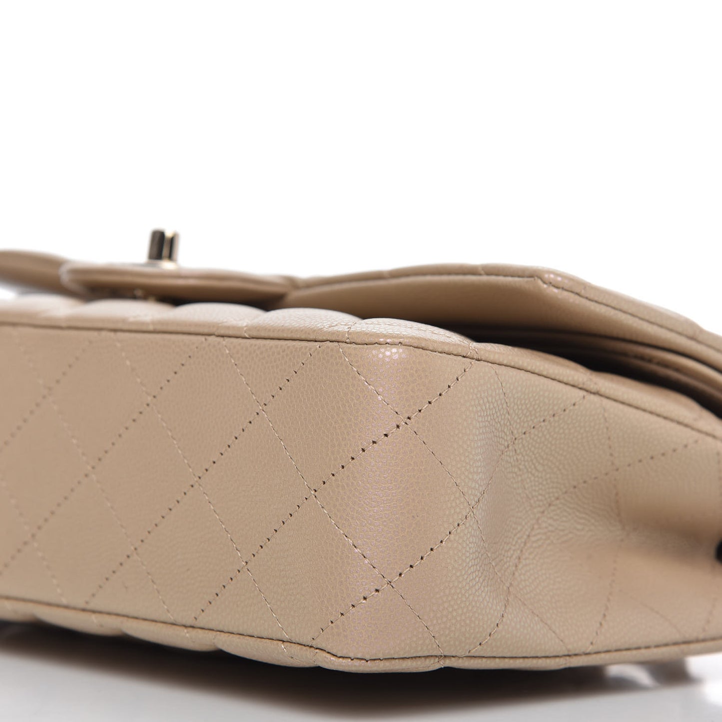 Iridescent Caviar Quilted Medium Double Flap Dark Beige