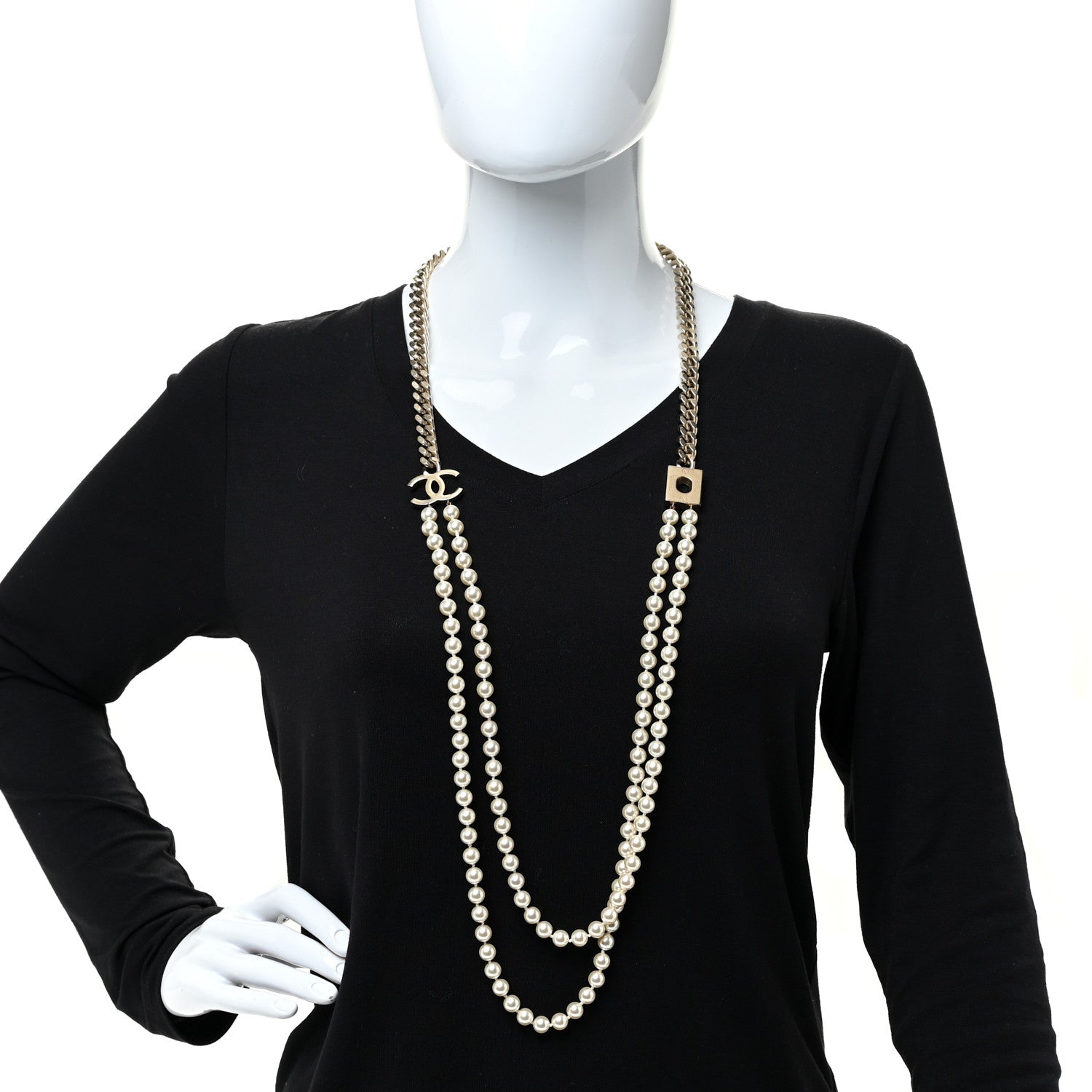 Chanel Pearl Chain CC Long Necklace Gold 2 of 6