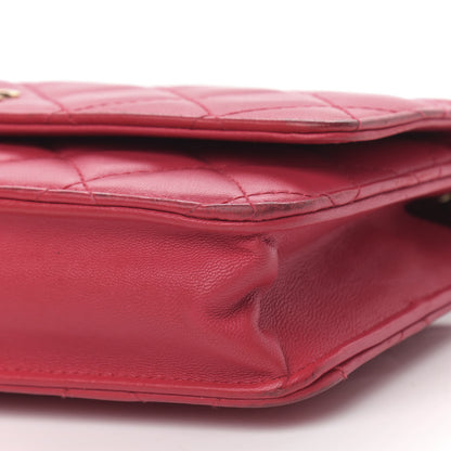 Chanel Lambskin Quilted Wallet On Chain WOC Dark Pink 10 of 15