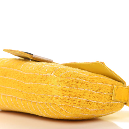 Fendi Knit Calf Hair Beaded Baguette Yellow 7 of 10