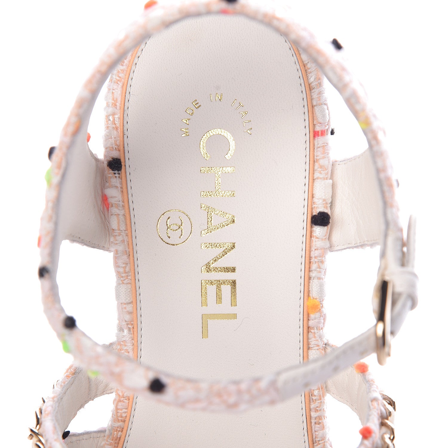 Chanel Tweed Chain Platform Sandals 39 Coral White 7 of 8
