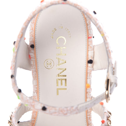 Chanel Tweed Chain Platform Sandals 39 Coral White 7 of 8