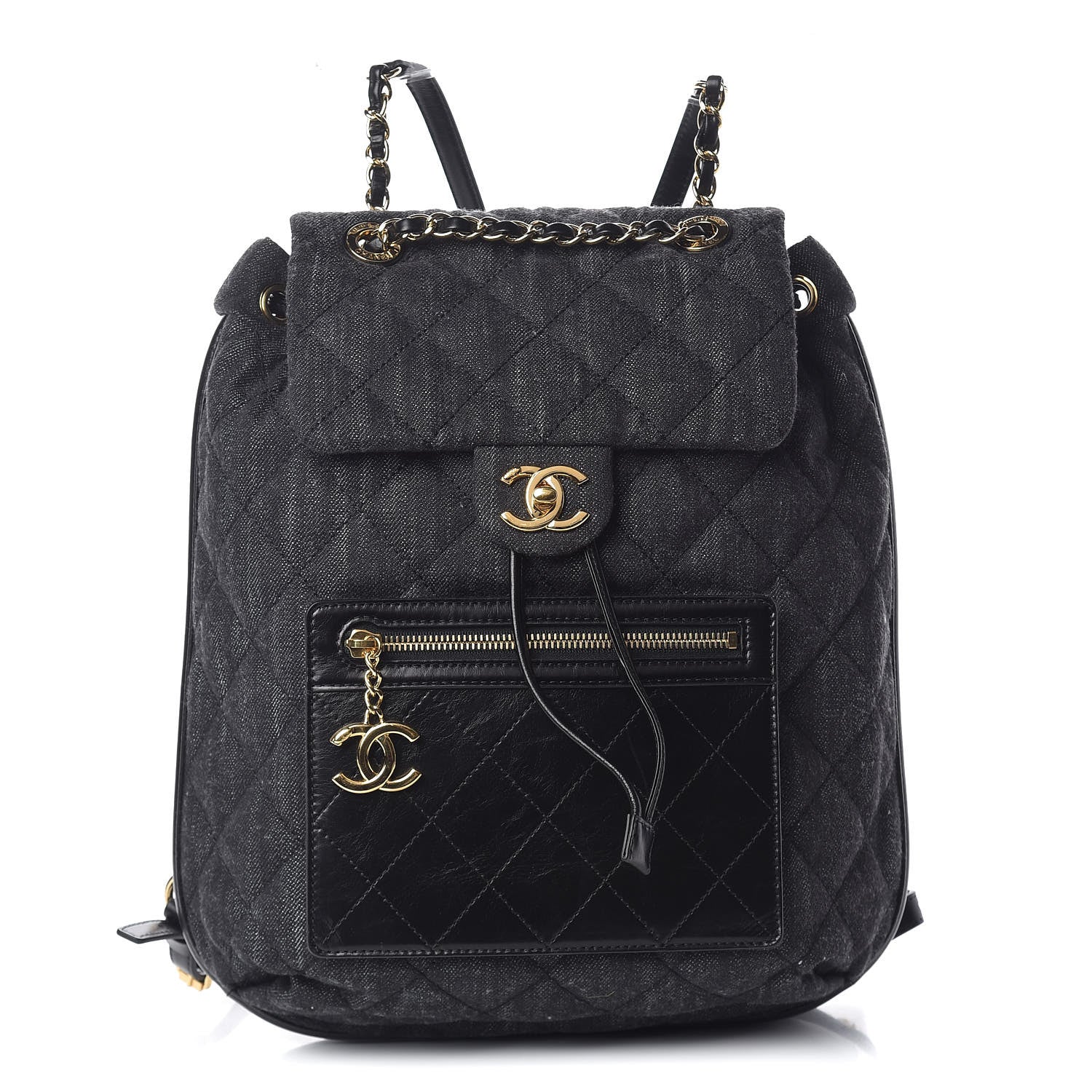 Chanel Denim Calfskin Quilted Backpack Dark Grey Black 1 of 14