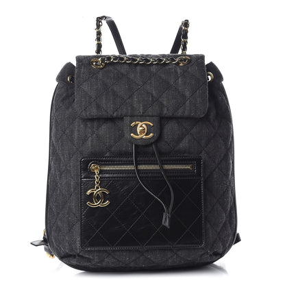 Chanel Denim Calfskin Quilted Backpack Dark Grey Black 1 of 14