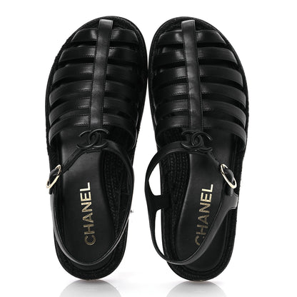 Chanel Lambskin Espadrille Sandals 41 Black 2 of 14