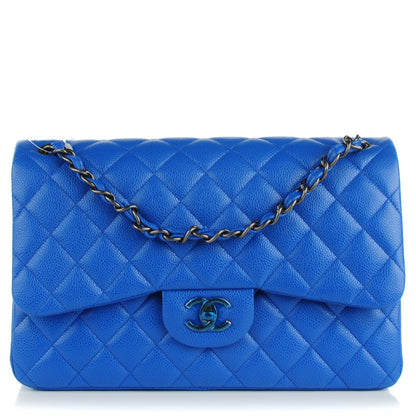 Chanel Caviar Quilted Jumbo Double Flap Blue 1 of 8