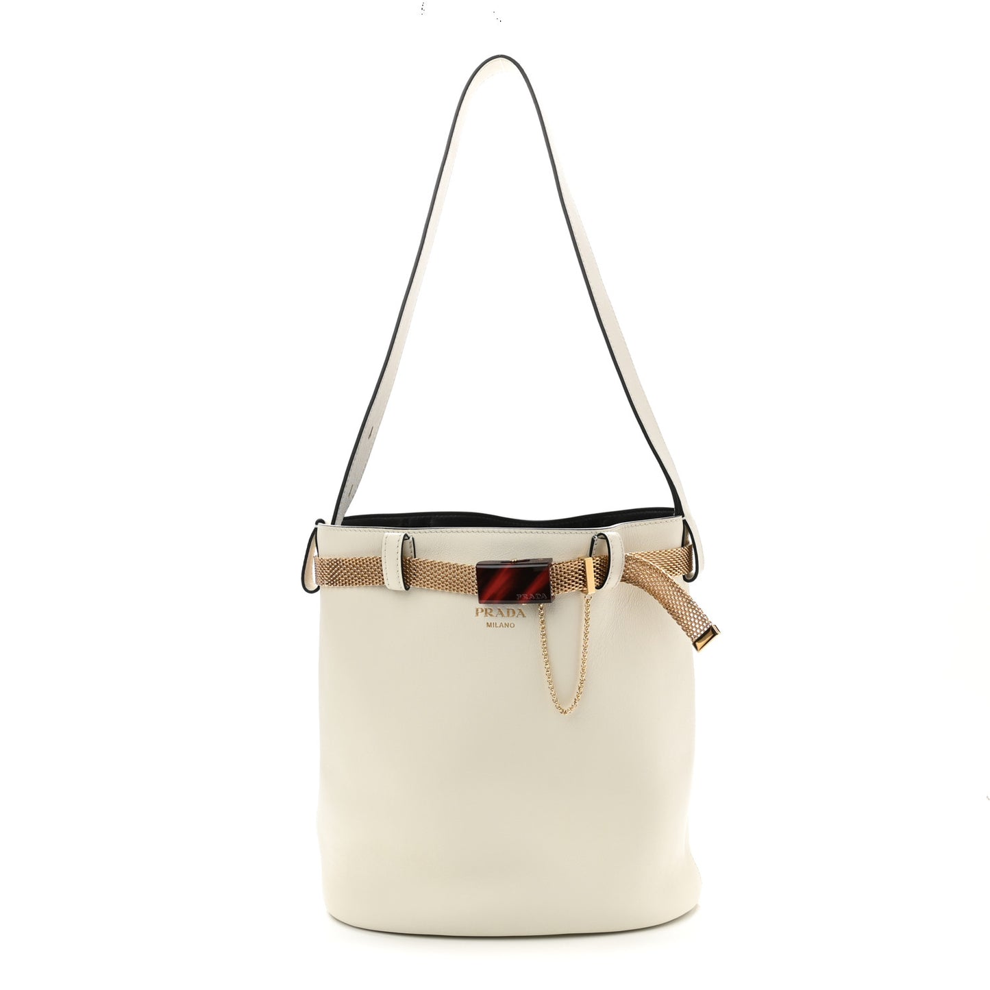 Calfskin Buckle Bag With Jeweled Belt White Black
