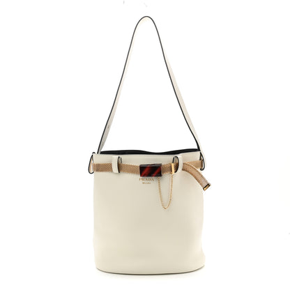 Prada Calfskin Buckle Bag With Jeweled Belt White Black 1 of 10
