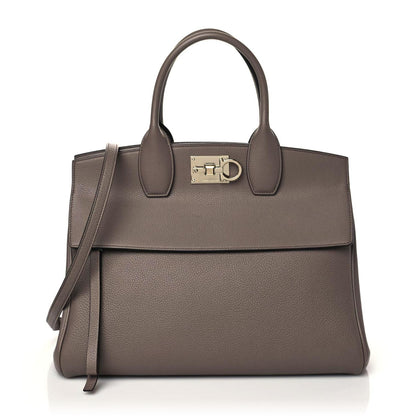 Salvatore Ferragamo Hammered Calfskin Medium Studio Bag Caraway Seed 1 of 9
