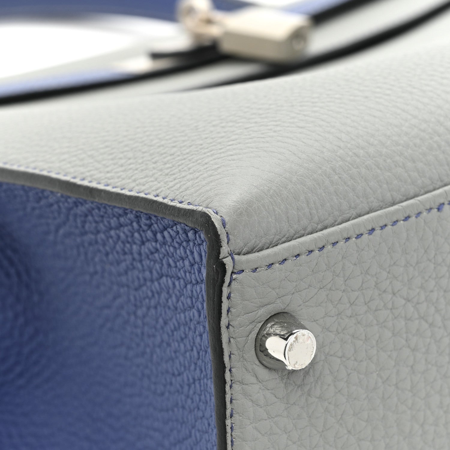 Hermes Togo Horseshoe Kelly Sellier 35 Gris Mouette Bleu Electrique 9 of 12