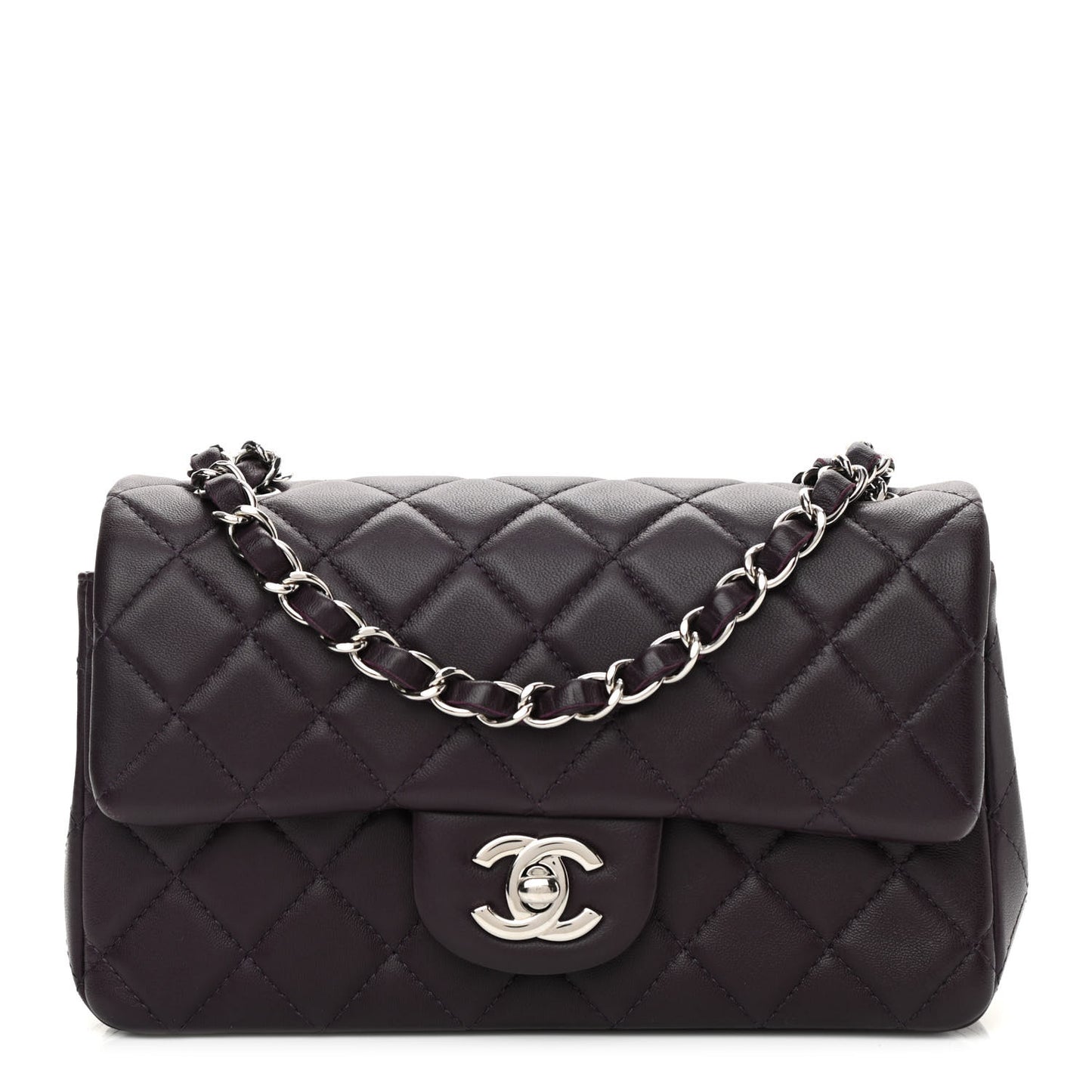 Lambskin Quilted Mini Rectangular Flap Dark Purple