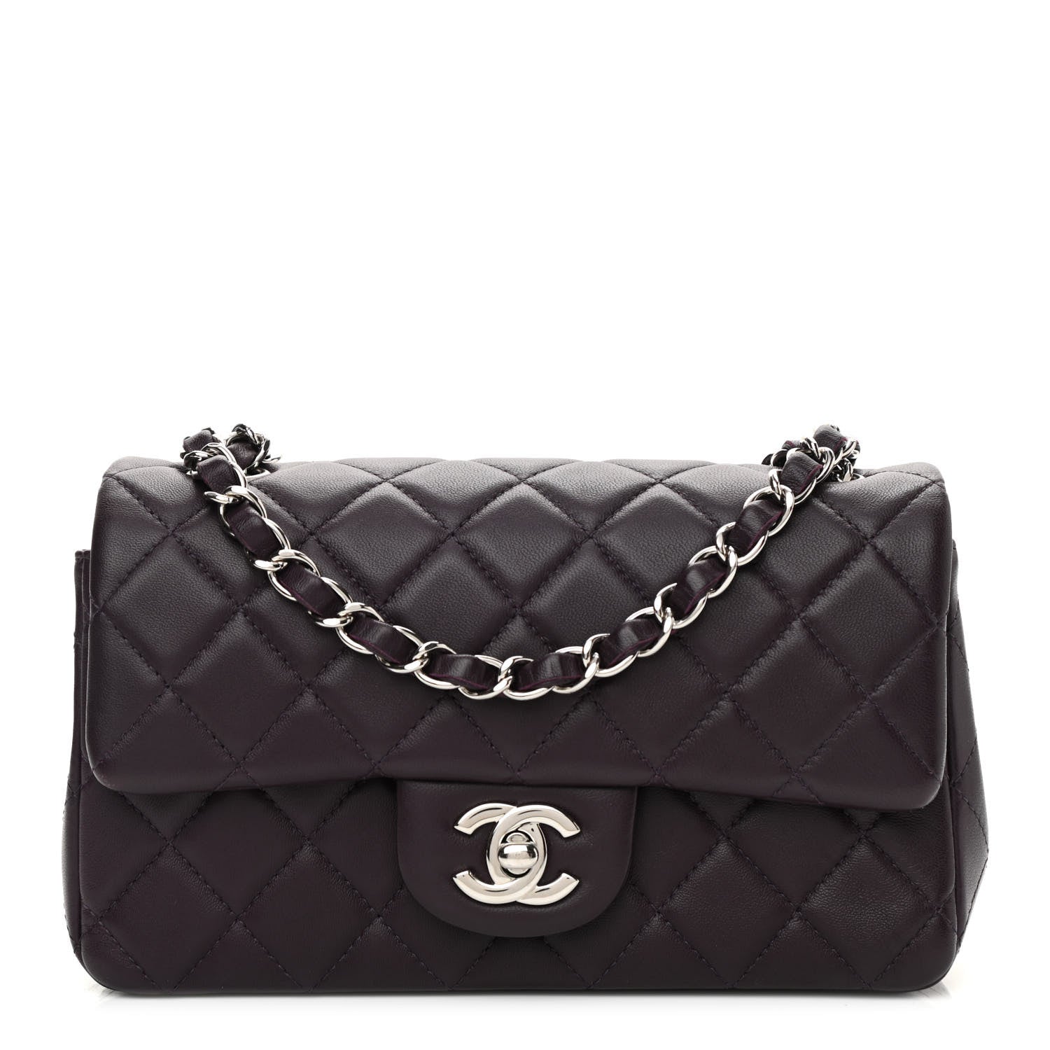 Chanel Lambskin Quilted Mini Rectangular Flap Dark Purple 1 of 9