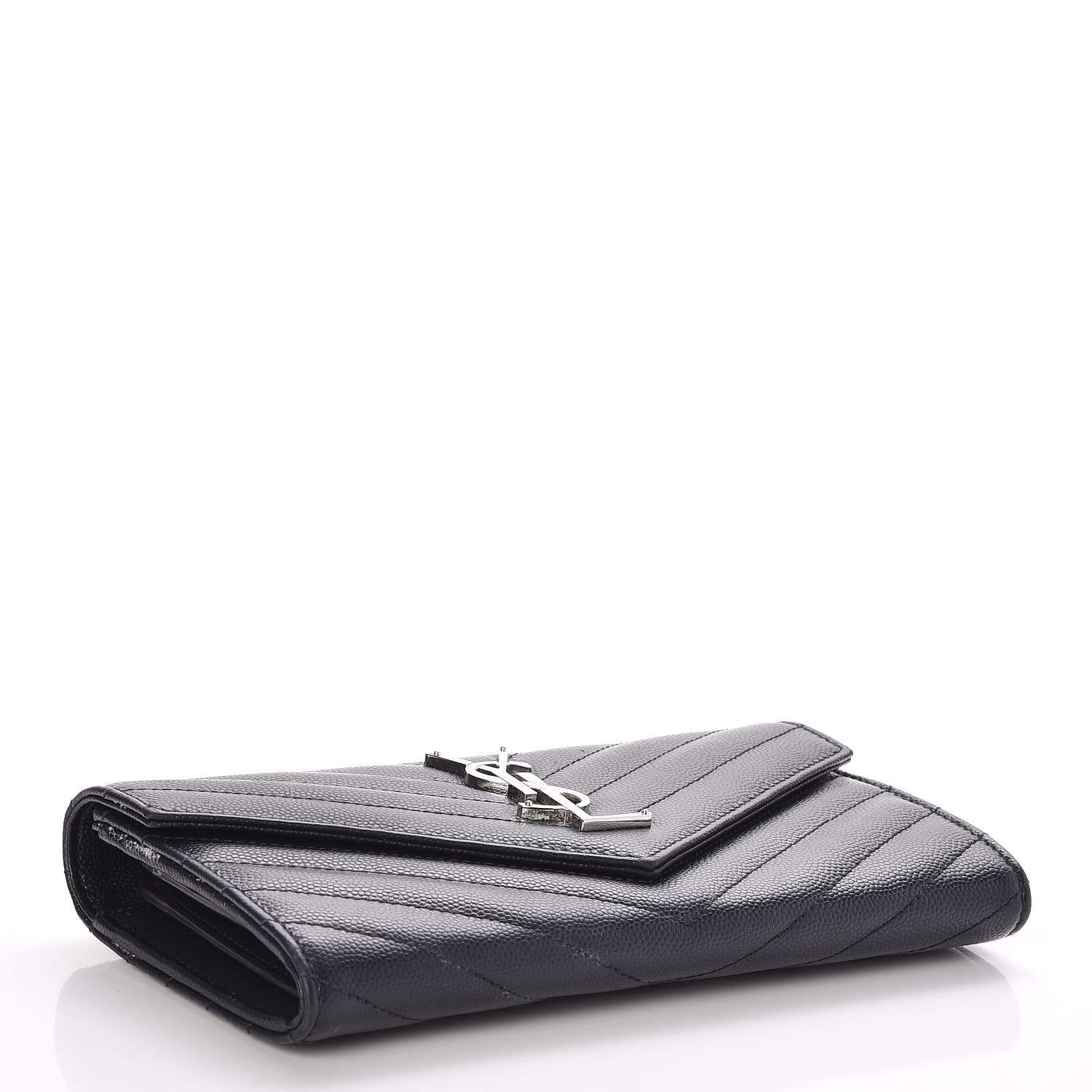 Saint Laurent Grain De Poudre Matelasse Chevron Monogram Flap Wallet Navy 3 of 8