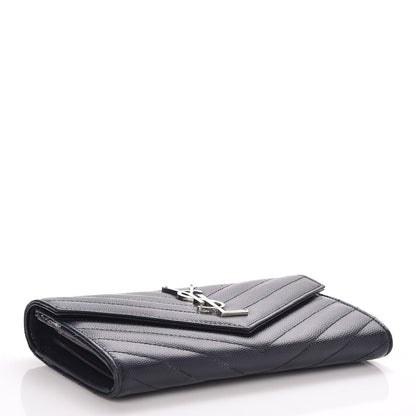 Saint Laurent Grain De Poudre Matelasse Chevron Monogram Flap Wallet Navy 3 of 8
