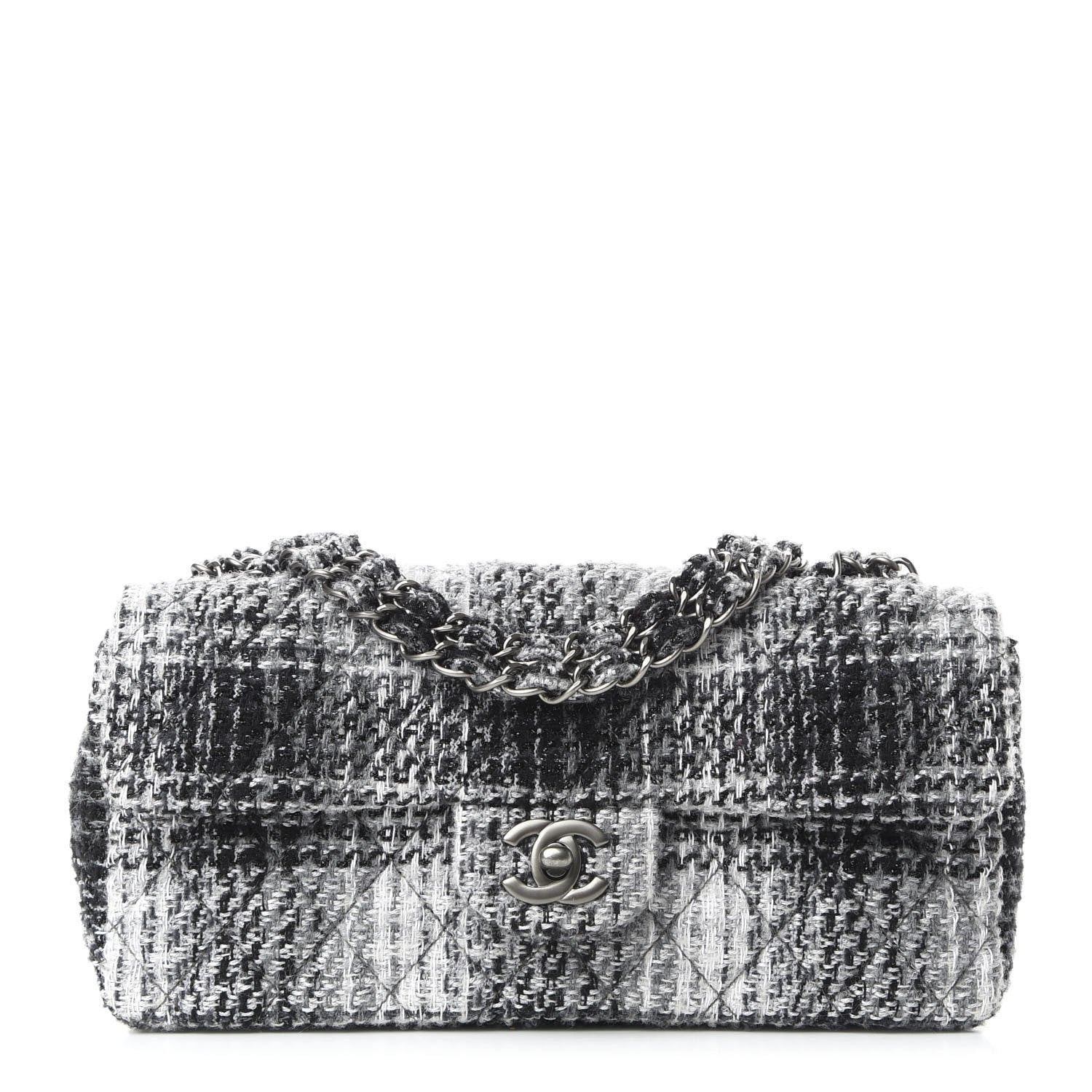 Chanel Tweed East West Flap Black White 1 of 9