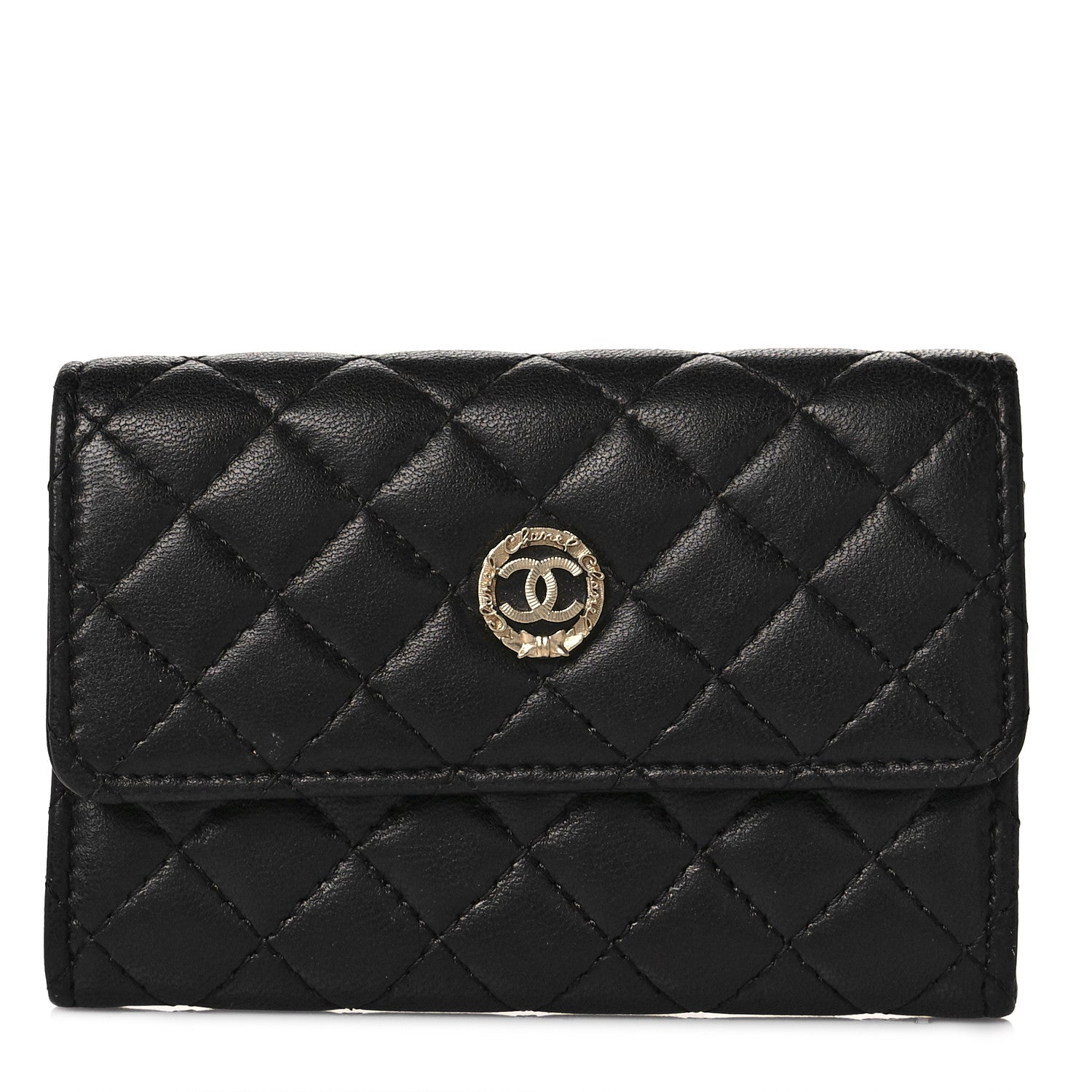 Chanel Lambskin Quilted Flap Card Holder Wallet Black 1 of 10