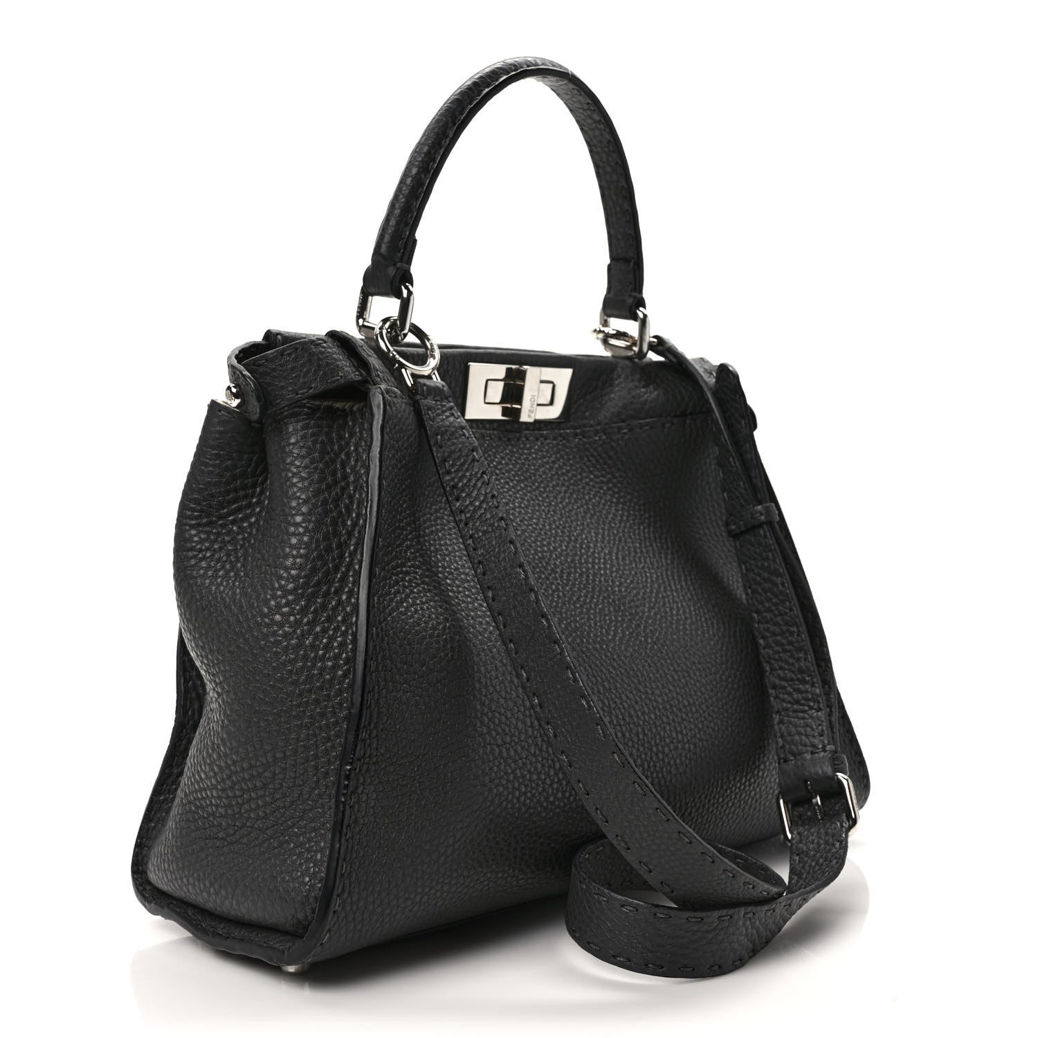Fendi Cuoio Romano Selleria Bi-Color Medium Peekaboo Iconic Satchel Asfalto Latte 3 of 8