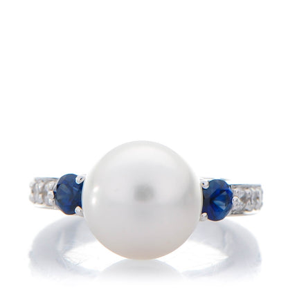 Mikimoto 18K White Gold Sapphire Diamond 11mm South Sea Cultured Pearl Ring 6 1 of 6