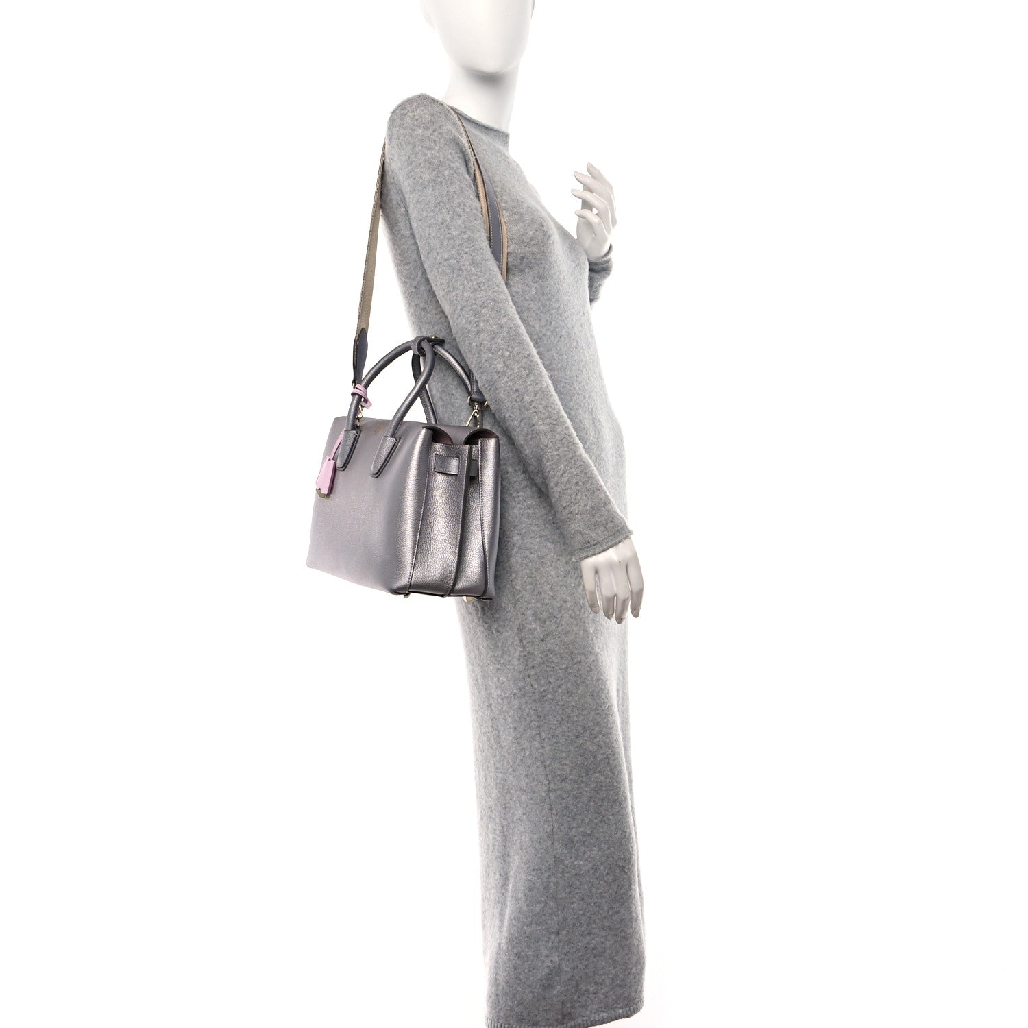MCM Metallic Grained Calfskin Medium Milla Tote Spike Silver 2 of 13