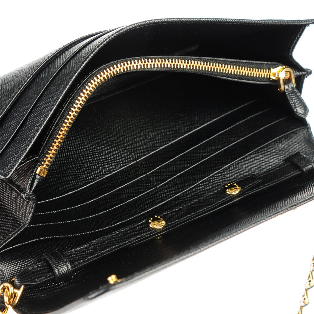 Saffiano Metal Oro Chain Wallet Nero Black