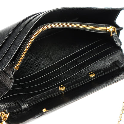 Prada Saffiano Metal Oro Chain Wallet Nero Black 6 of 7