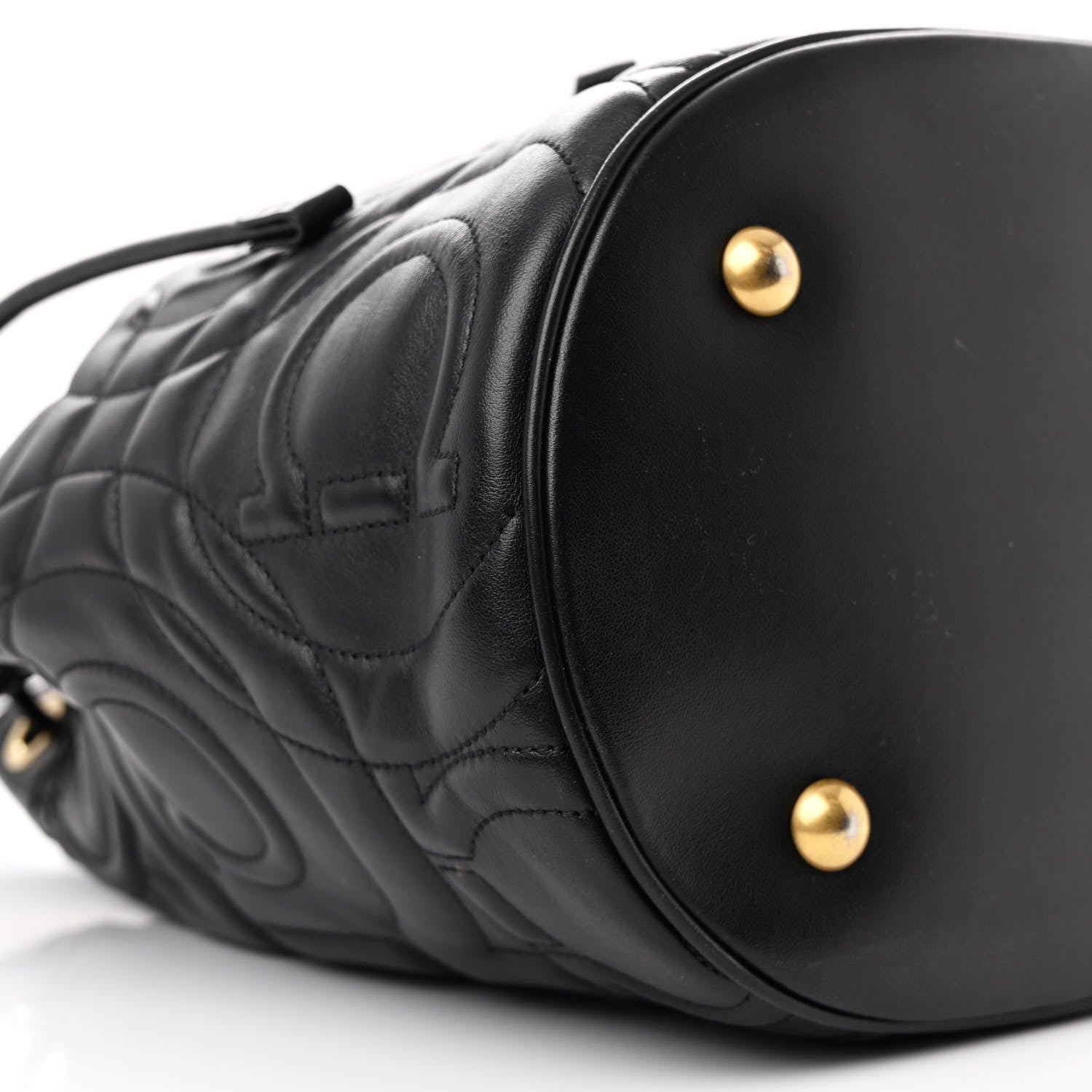 Salvatore Ferragamo Calfskin Quilted Gancini Bucket Bag Black 9 of 12