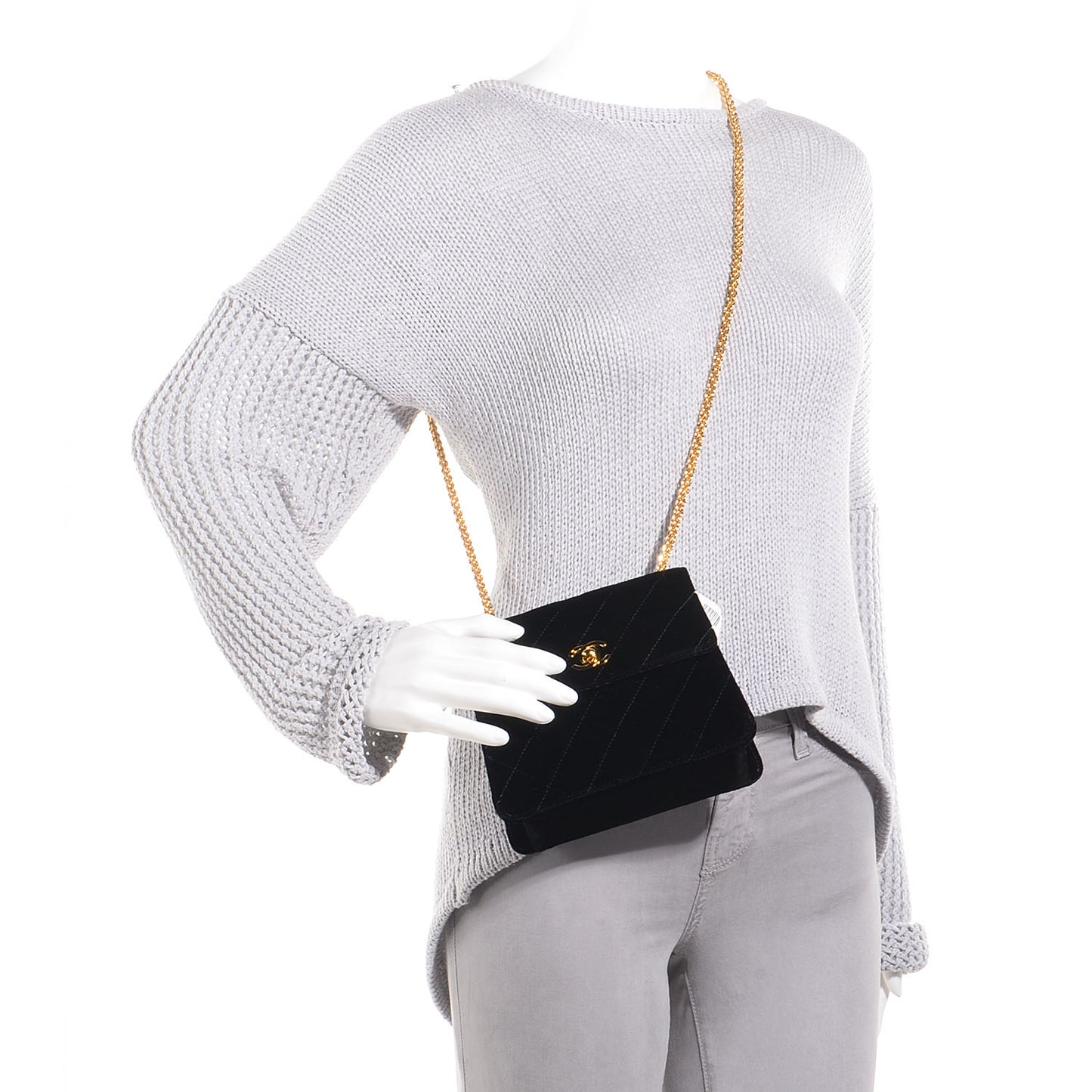 Velvet Flap Shoulder Bag Black