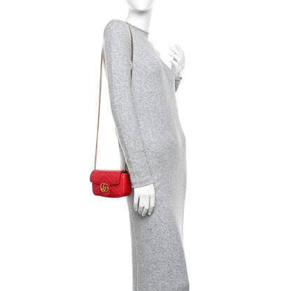 Gucci Calfskin Matelasse Super Mini GG Marmont Shoulder Bag Hibiscus Red 2 of 10