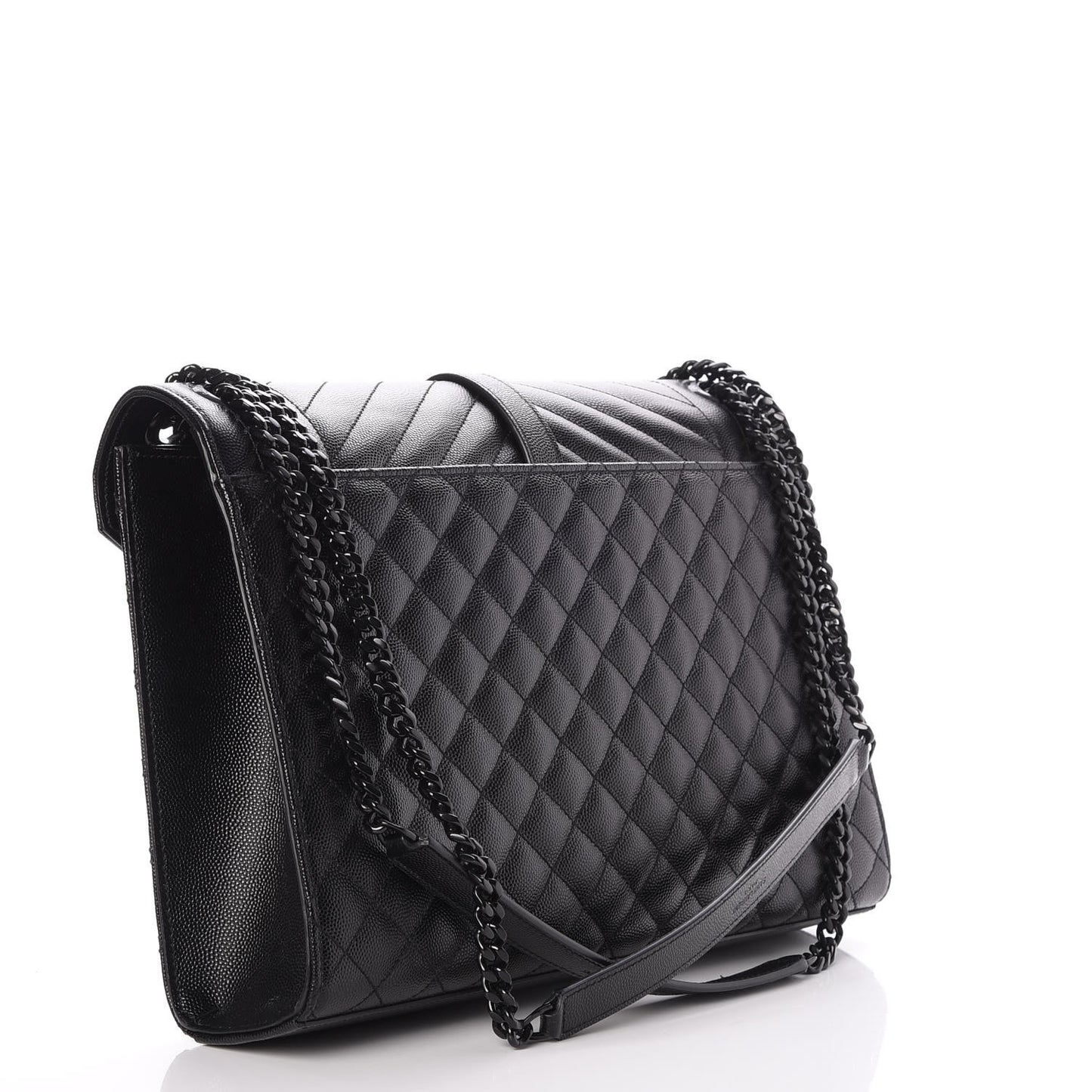 Grain De Poudre Textured Mixed Matelasse Large Triquilt Monogram Monochrome Satchel Black