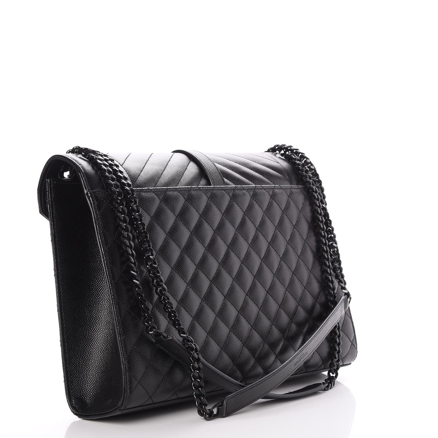 Saint Laurent Grain De Poudre Textured Mixed Matelasse Large Triquilt Monogram Monochrome Satchel Black 3 of 7