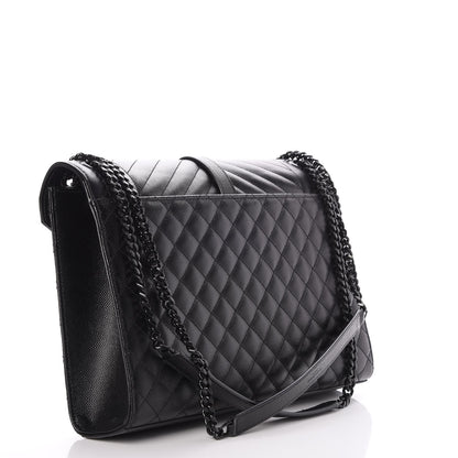 Saint Laurent Grain De Poudre Textured Mixed Matelasse Large Triquilt Monogram Monochrome Satchel Black 3 of 7