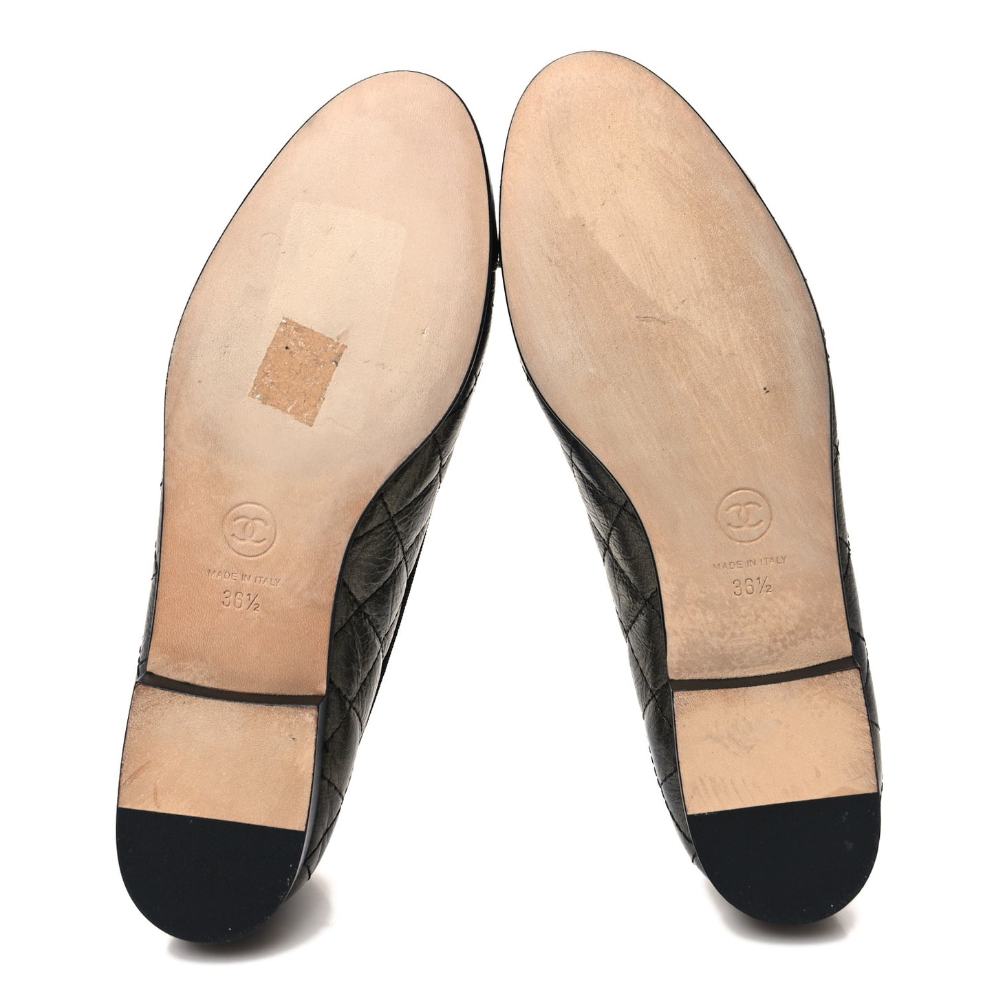 Metallic Aged Calfskin Quilted CC Cap Toe Ballerina Flats 36.5 Dark Brown