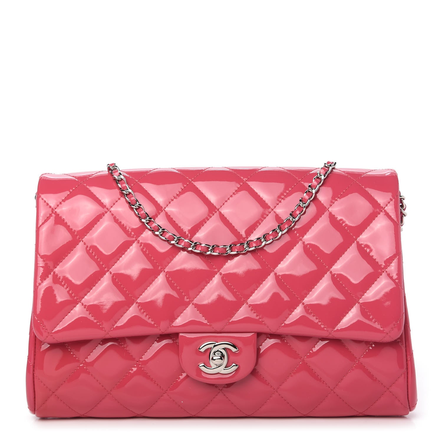 Chanel Patent Quilted Clutch With Chain Flap Fuchsia 1 of 10