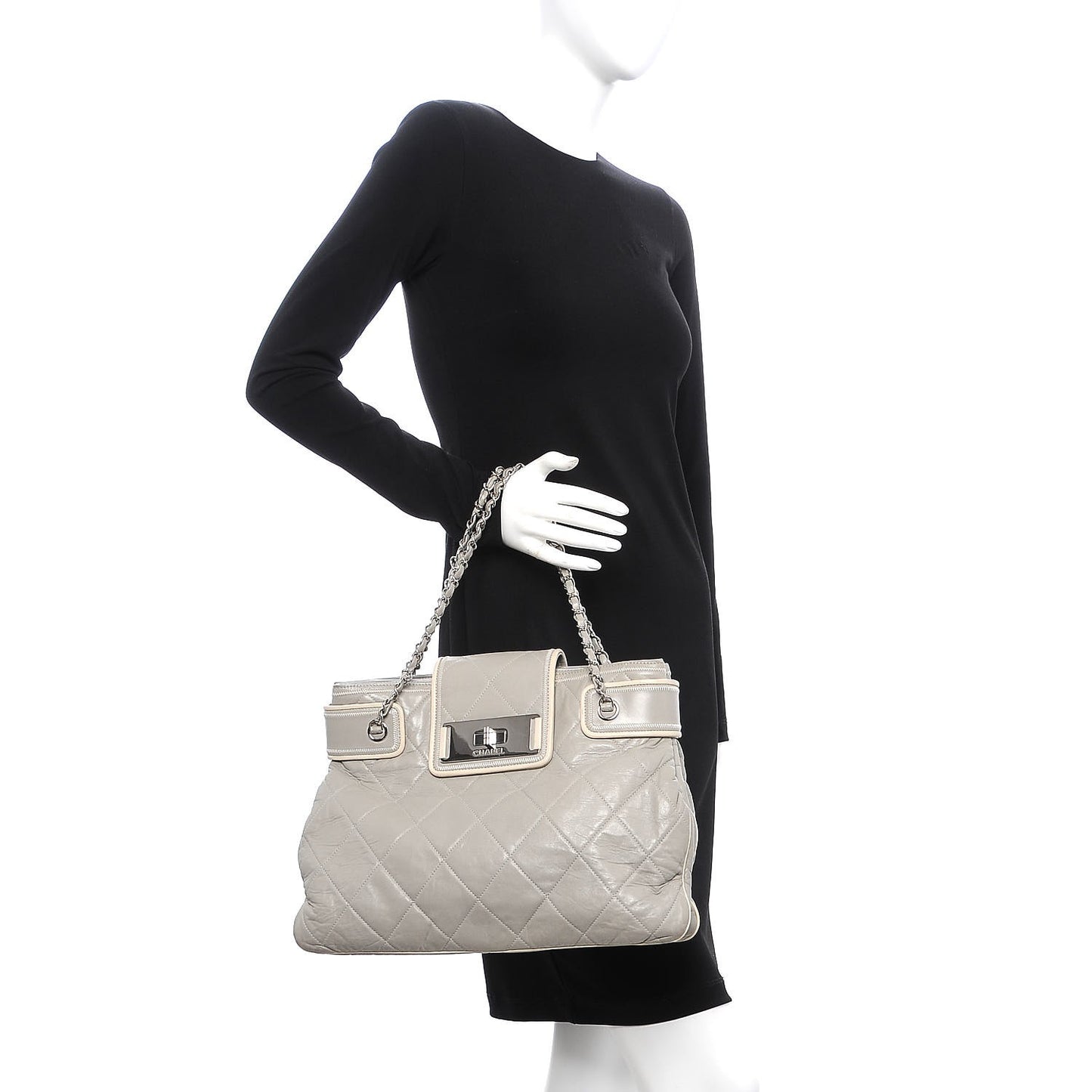 Lambskin Quilted Mademoiselle Accordion Tote Grey