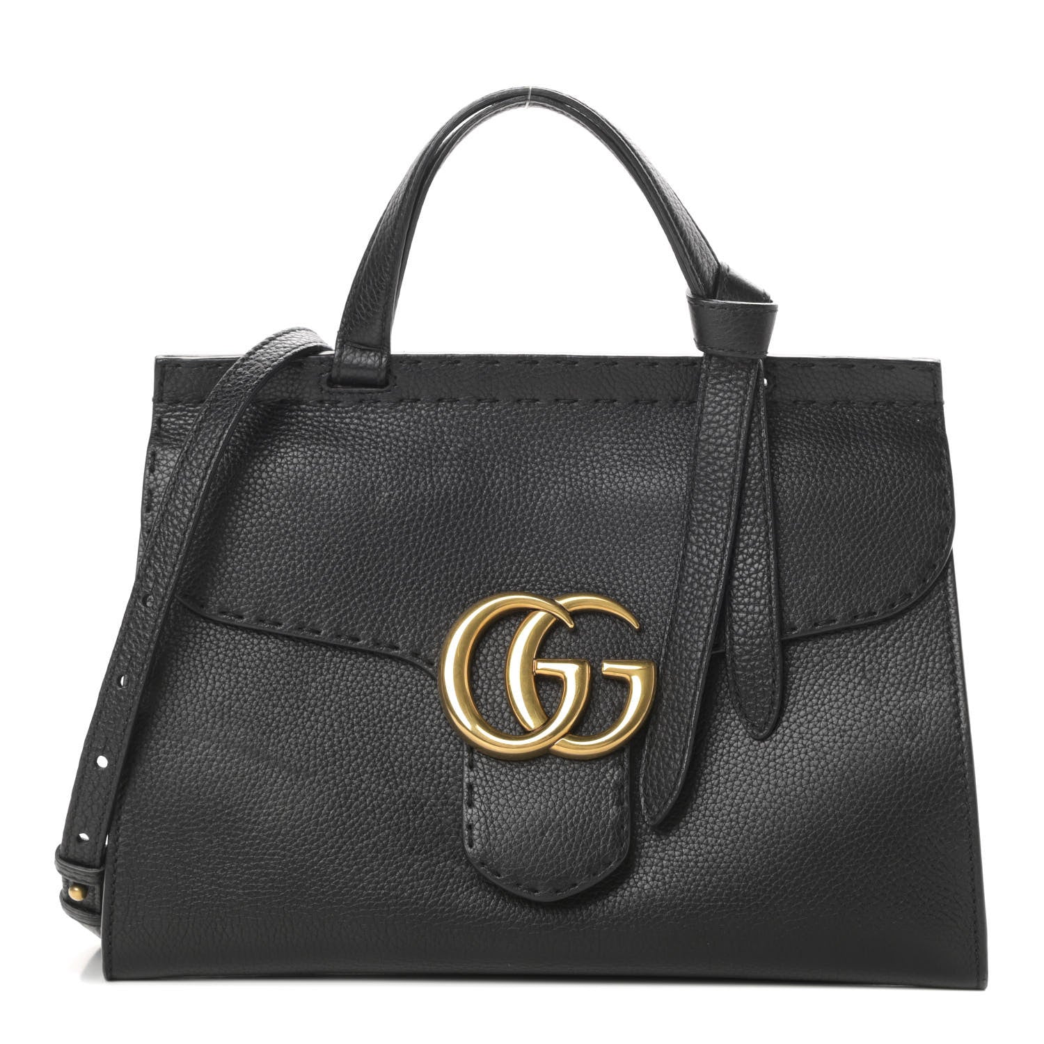 Gucci Calfskin Small GG Marmont Top Handle Bag Black 1 of 15