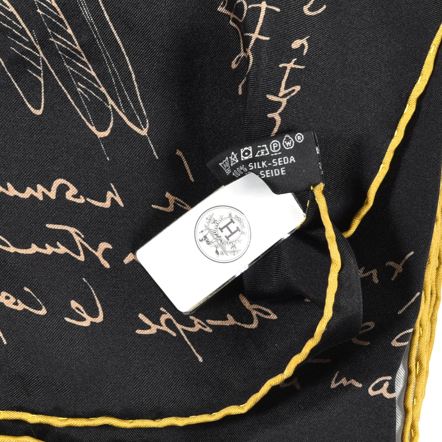 Silk Twill Le Pegase D Hermes Giant Scarf 140 Black White Or