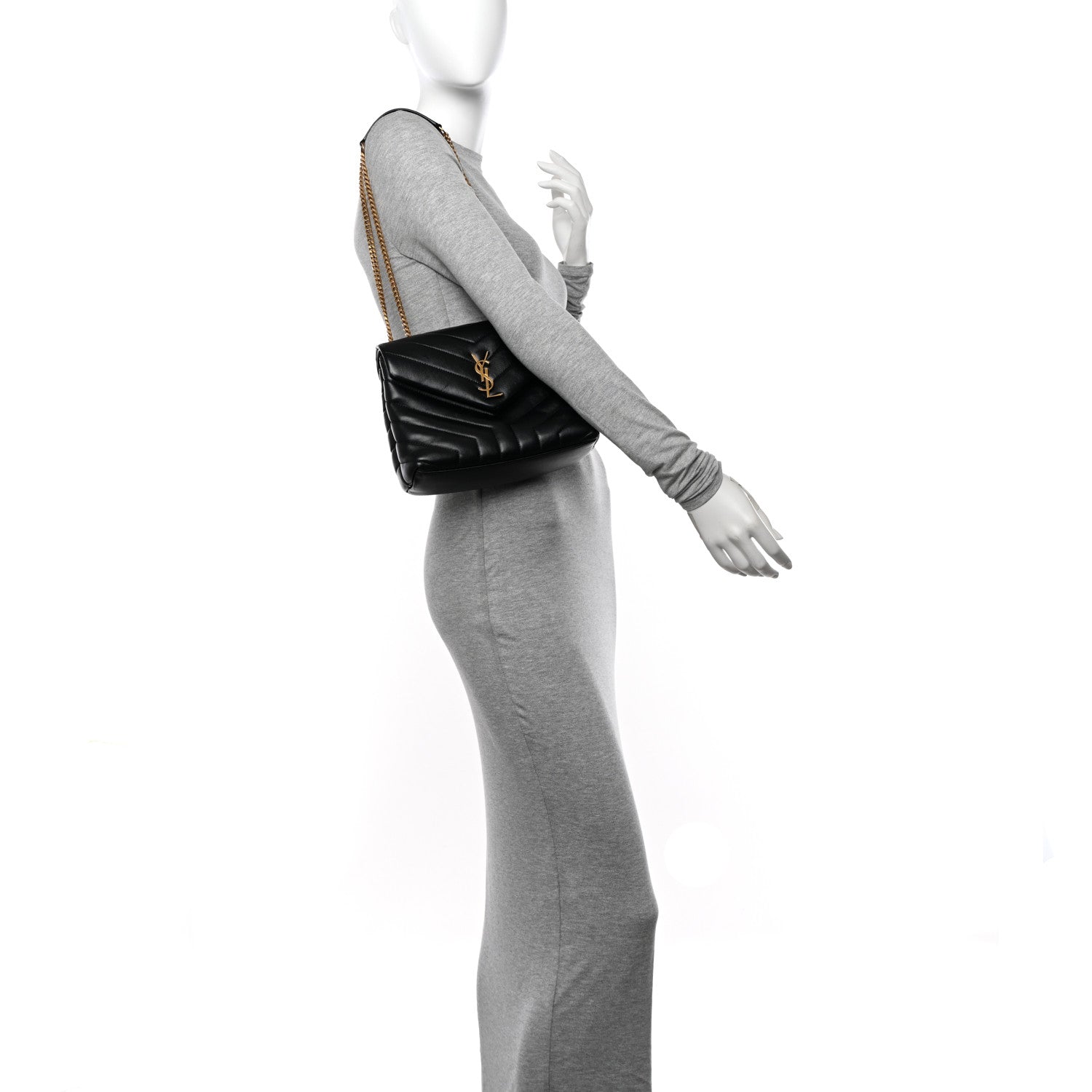 Saint Laurent Calfskin Y Quilted Monogram Small Loulou Chain Satchel Black 2 of 11