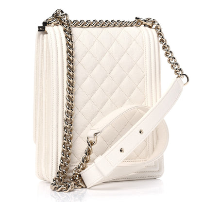 Chanel Caviar Quilted North South Boy Flap White 2 of 5