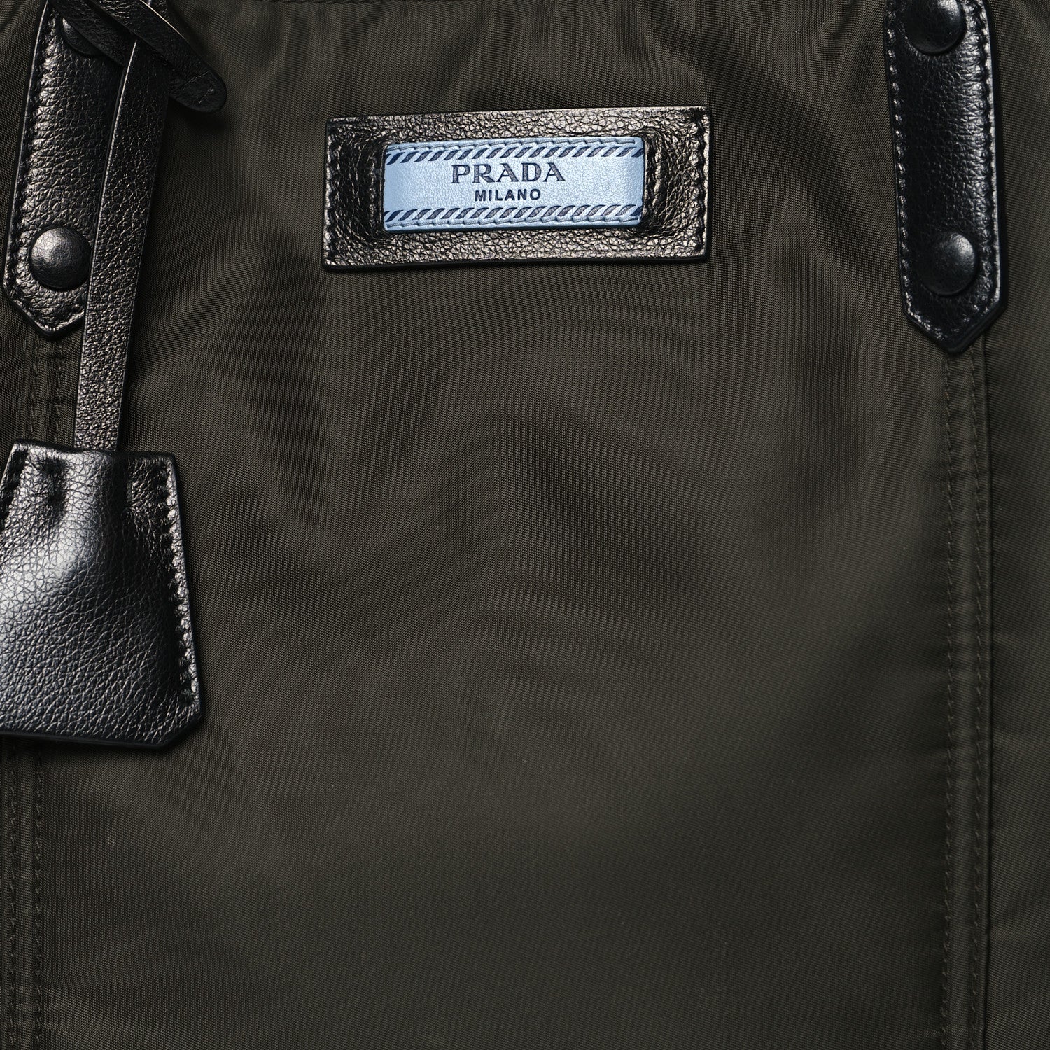 Prada Tessuto Nylon Glace Calfskin Etiquette Tote Militare Black 7 of 9