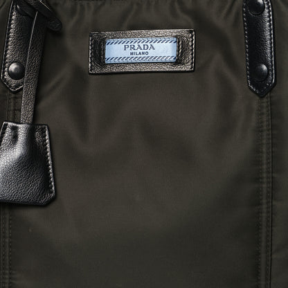 Prada Tessuto Nylon Glace Calfskin Etiquette Tote Militare Black 7 of 9