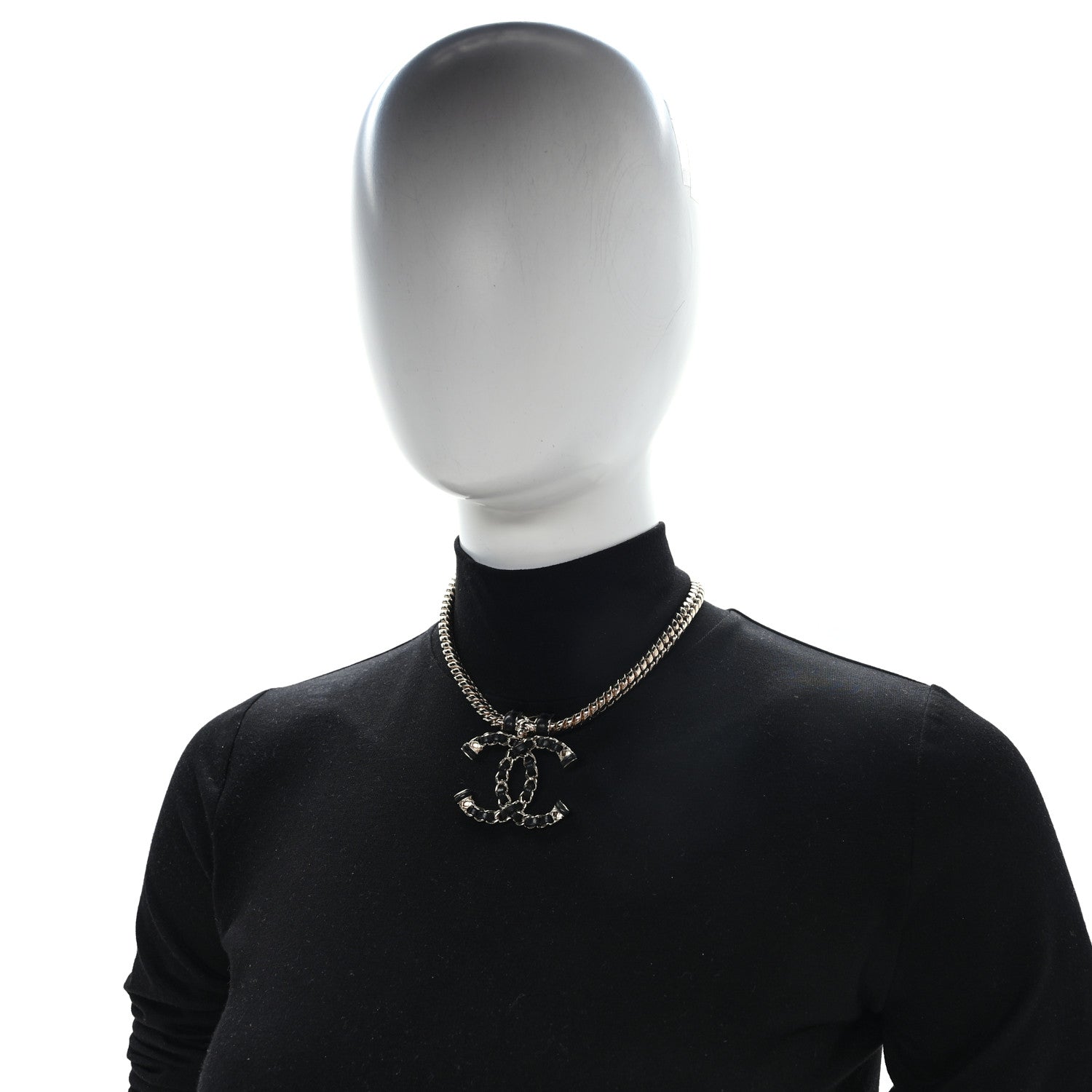 Chanel Metal Lambskin CC Chain Necklace Black Gold 2 of 4