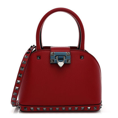 Valentino Garavani Grainy Calfskin Small Rockstud Double Top Handle Bag Rosso Valentino 1 of 9